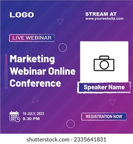 Digital marketing agency and corporate social media post template. Business marketing webinar template. Marketing webinar online conference.