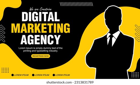 Digital marketing agency and corporate web banner template yellow and black colors