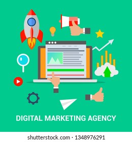 Digital marketing agency. Flat vector concept of social network