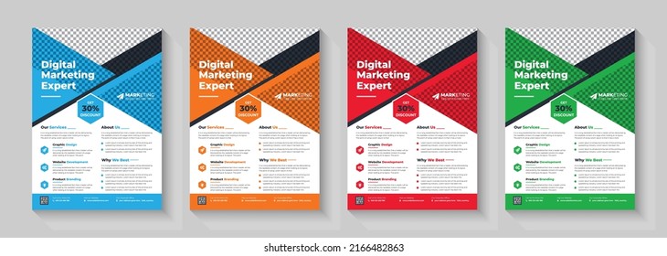 Digital Marketing Agency Flyer, Business Marketing Flyer Set,corporate Business Flyer Template Design Set With Blue, Yellow, Pink And Green Color.digital Marketing New Flyer.