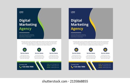 Digital Marketing Agency Flyer Template. Corporate business flyer leaflet design. A4 Size, Cover, Poster, Flyer Design