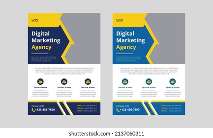 Digital Marketing Agency Flyer Template. Corporate business flyer leaflet design. A4 Size, Cover, Poster, Flyer Design