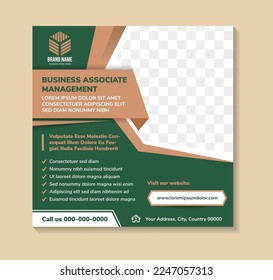Digital marketing agency live webinar and corporate social media banner post template. business associate management headline. space photo collage. green background with brown and white element