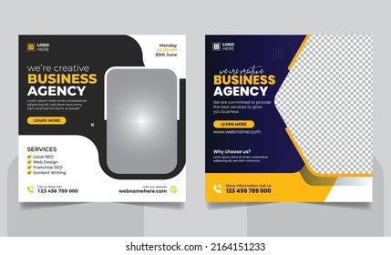 Digital Marketing Agency Online Webinar Social Media Post Set , Corporate Business Promotion Social Media Web Banner, Square Flyer Design Template