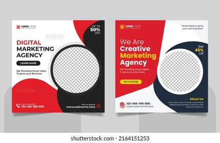 Digital Marketing Agency Online Webinar Social Media Post Set , Corporate Business Promotion Social Media Web Banner, Square Flyer Design Template