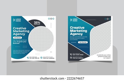 Digital Marketing Agency Online Webinar Social Media Post Set, Corporate Business Promotion Social Media Web Banner, Square Flyer Design Template