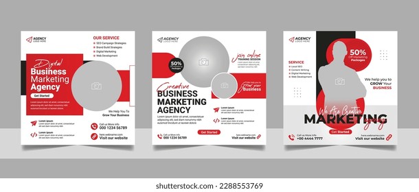 Digital Marketing Agency Online Webinar Social Media Post Set , Corporate Business Promotion Social Media Web Banner, Square Flyer Design Template
