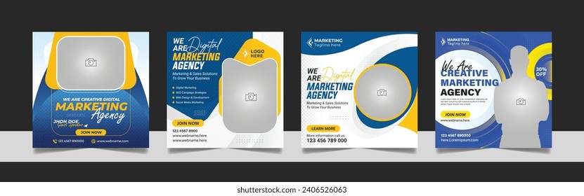 Digital Marketing Agency Online Webinar Social Media Post Set, Corporate Business Promotion Social Media Web Banner, Square Flyer Design Template