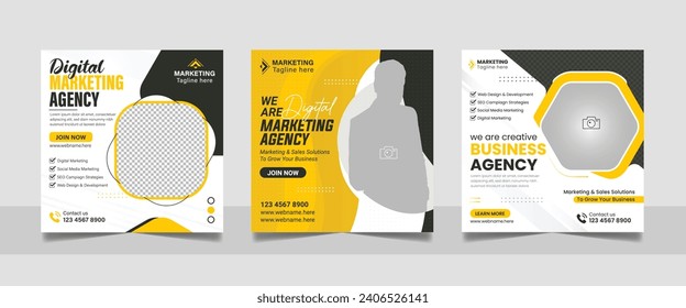 Digital Marketing Agency Online Webinar Social Media Post Set, Corporate Business Promotion Social Media Web Banner, Square Flyer Design Template