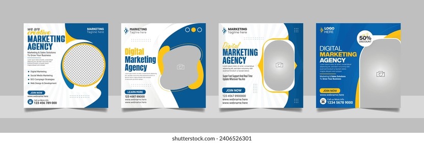 Digital Marketing Agency Online Webinar Social Media Post Set, Corporate Business Promotion Social Media Web Banner, Square Flyer Design Template