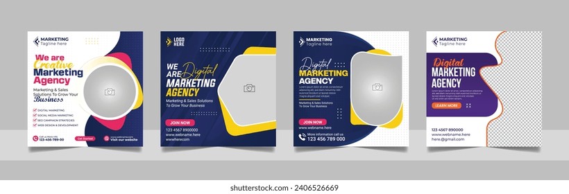 Digital Marketing Agency Online Webinar Social Media Post Set, Corporate Business Promotion Social Media Web Banner, Square Flyer Design Template