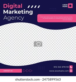 Digital marketing agency post template design for social media websites like Facebook, Instagram and twitter. Vector graphic ad with blank space image clipping shape. Unique design. Social media post.