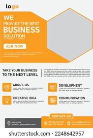 Digital Marketing Agency promotion flyer template in green and orange color. Creative marketing agency and corporate business flyer design template in A4