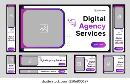 Servicios de agencia de marketing digital Diseño de Anuncio de Paquete de Web para publicación de redes sociales, diseño de Anuncio de conjunto de Web de agencia digital, formato de archivo eps 10 de Vector totalmente editable