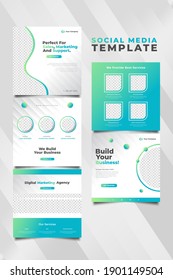 Digital marketing agency social media post template in futuristic and dynamic concept. Collection of business social media template