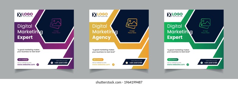 Digital marketing agency social media Instagram post or banner design, Digital marketing expert, Square Flyer Template, Digital Business Marketing Social Media Banner, Vector graphic ad template