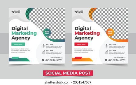 Digital marketing agency social media post. Online digital marketing social media Post template, digital marketing agency, square flyer template, editable web banner post template, digital business