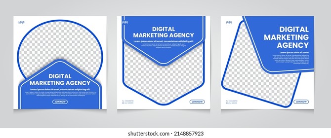 digital marketing agency social media post template, blue and white color variation, which can be edited for marketing purposes