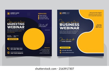 Digital Marketing Agency Social Media Post, Webinar Social Media Banner Set, Corporate Business Promotion Social Media Web Banner, Square Flyer Template