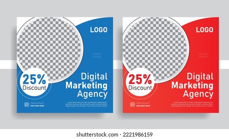 Digital Marketing Agency Social Media Template Design, Trendy Editable Professional digital business agency marketing social media post and banner template design. Promotion Corporate advertising Web.