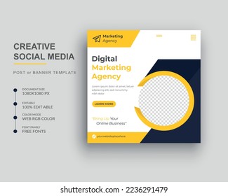 Digital marketing agency social media post and Square web banner template