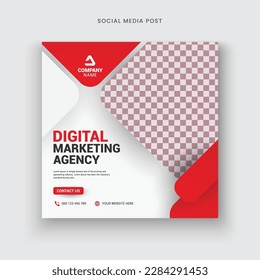 Digital marketing agency social media post with red colour shapes 