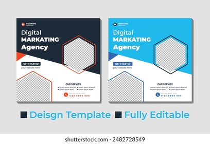 Digital Marketing agency social media post template. Social media ads vector templates fully editable, 
advertising design, digital marketing and corporate social media Instagram post and web banner.