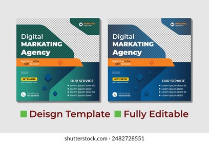 Digital Marketing agency social media post template. Social media ads vector templates fully editable, 
advertising design, digital marketing and corporate social media Instagram post and web banner.
