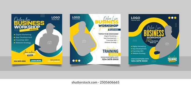 Digital Marketing Agency Social Media Post Set, Corporate Business Promotion Online Webinar Banner, Seminar Square Flyer Design Web Template