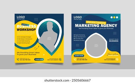 Digital Marketing Agency Social Media Post Set, Corporate Business Promotion Online Webinar Banner, Seminar Square Flyer Design Web Template