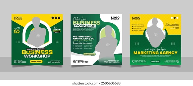 Digital Marketing Agency Social Media Post Set, Corporate Business Promotion Online Webinar Banner, Seminar Square Flyer Design Web Template
