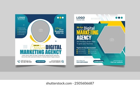 Digital Marketing Agency Social Media Post Set, Corporate Business Promotion Online Webinar Banner, Seminar Square Flyer Design Web Template