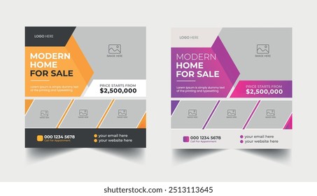 Digital marketing agency social media post template, marketing business promotion, square editable vector web banner bundle set, discount sale promo poster, real estate sale banner, home sale 