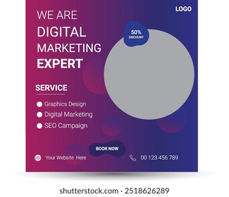 Digital Marketing agency social media post template. Social media ads vector templates fully editable, advertising design, digital marketing and corporate social media Instagram post