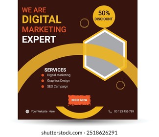 Digital Marketing agency social media post template. Social media ads vector templates fully editable, advertising design, digital marketing and corporate social media Instagram post