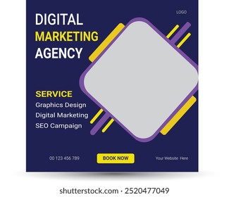 Digital Marketing agency social media post template. Social media ads vector templates fully editable, advertising design, digital marketing and corporate social media Instagram post
