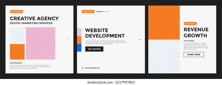 Digital marketing agency square social media post banner template collection with clean, smart and simple design in a professional look. Usable to promote digital marketing service on social media