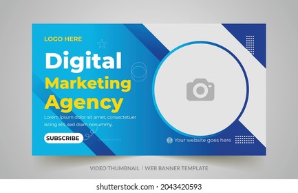 Digital marketing agency video thumbnail and web banner design. Video cover photo fully editable for social media. Customizable web banner template and thumbnail