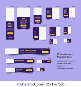 Digital Marketing agency web banner template, Web set banner template, horizontal banner, social media post, google ads