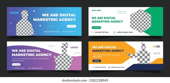 Digital Marketing Agency web banner template, Marketing Agency banner, cover, banner, banner set,  vector Premium