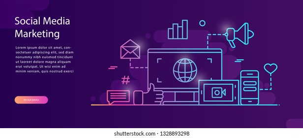 Digital Marketing Agency,Social Media Marketing Concept for web page, banner, presentation. Vector illustration, digital media campaign