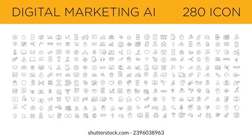 Digital Marketing with AI icon set collection template