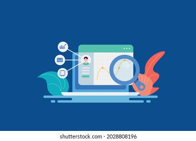 Digital marketing analysis, Competitor marketing strategy, SEO optimization, Digital analytics - flat design vector illustration with icon on isolated background