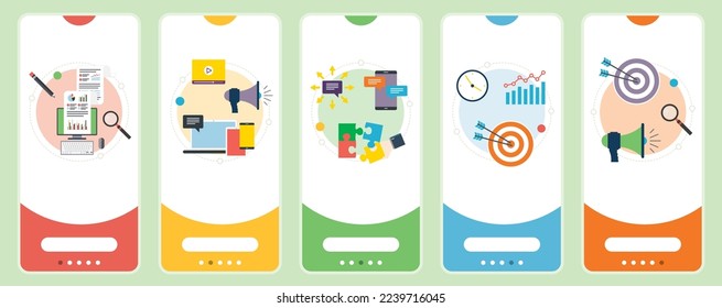 Digital marketing analysis, content marketing, strategy and increase conversion. Web banners template with flat design icons in vector illustration.
