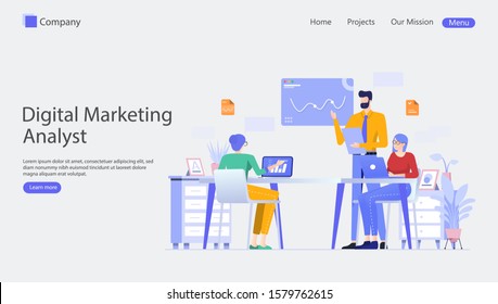 Concepto de Ilustración Vectorial de Analista de Marketing Digital , Apto para página de inicio web, ui, aplicación móvil, diseño editorial, volante, banner y otras ocasiones relacionadas
