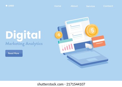 Digital Marketing Analytics, Website Traffic, SEO Tools, PPC Management - 3D Style Vector Landing Page Template With Icons And Texts