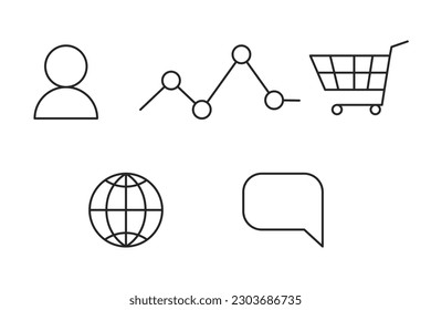 Servicios de aplicación de marketing digital conjunto de iconos de vector de contorno aislado plano. Comunicación. Dibujos editables de arte en línea delgada en blanco y negro. Paquete de ilustraciones simples monocromáticas para diseño gráfico web
