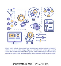 Digital marketing article page vector template. Attribution modeling. Brochure, magazine, booklet design element with linear icons and text boxes. Print design. Concept illustrations with text space