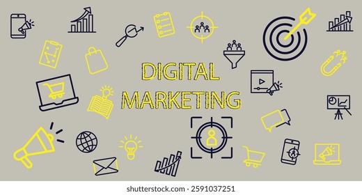 Digital marketing background concept with line icons