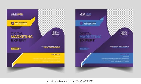 Digital marketing banner design template. Digital business marketing social media post template. Social media banner design template. Social media post design. Social media bundle design